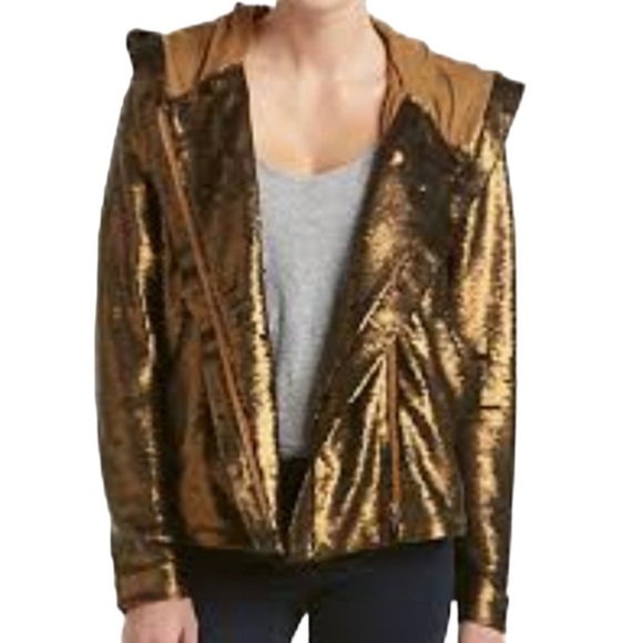 Free People Terracotta Bronze Sequined Hooded Jacket Size XS - Picture 2 of 10
